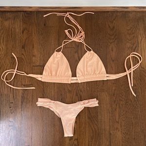 Montce swim peach triangle top and bottom set